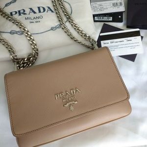 Prada Saffiano Soft Calf Shoulder Chain Bag